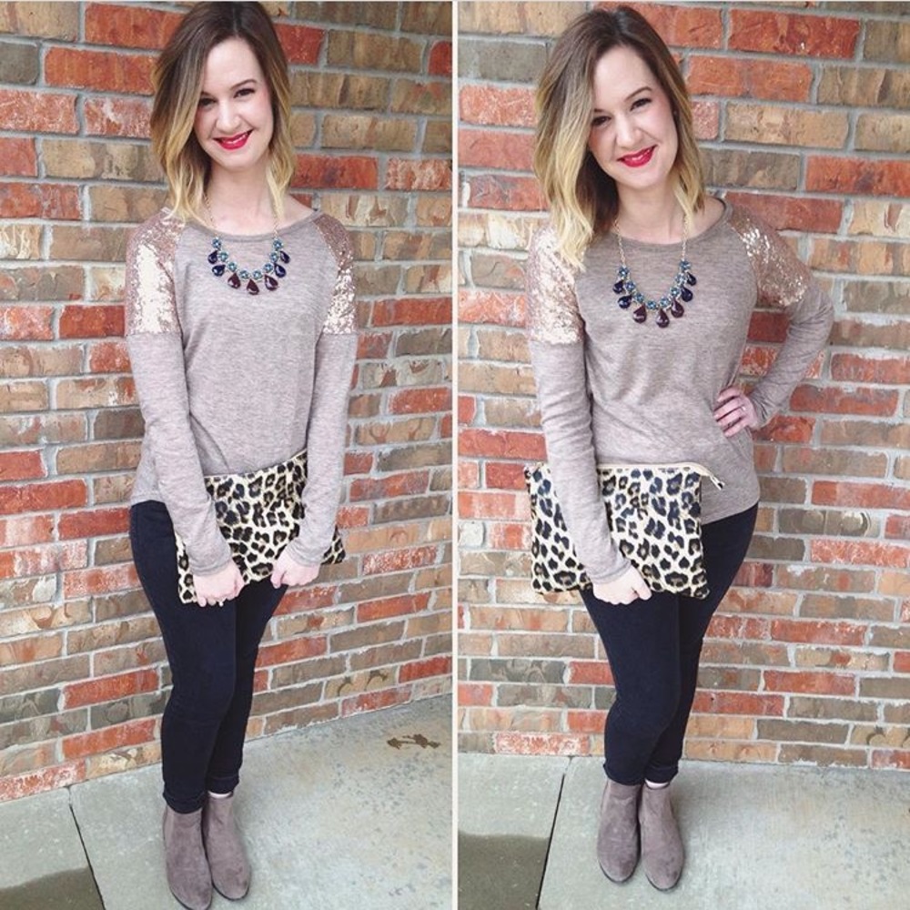 Rose Gold Sequined Shoulder Sweater
